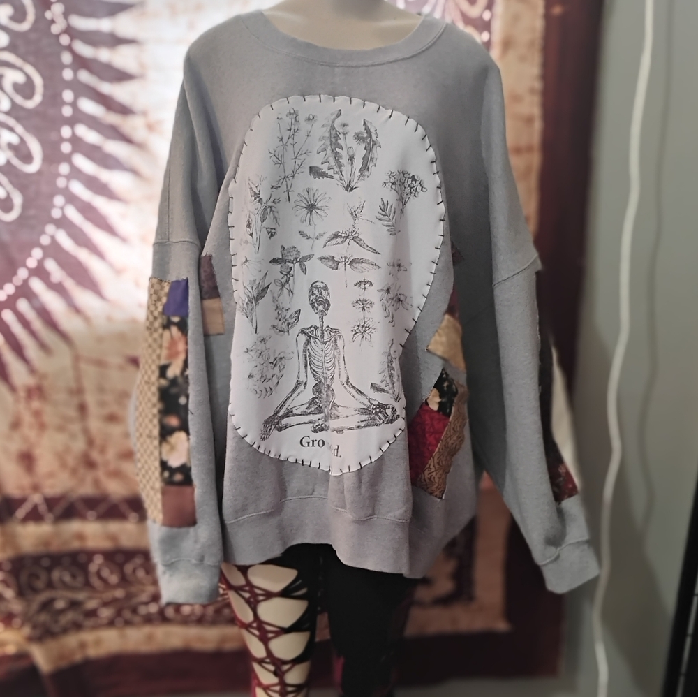 Gray Oversized Patchwork Sweatshirt (Reworked By Me ) 5x